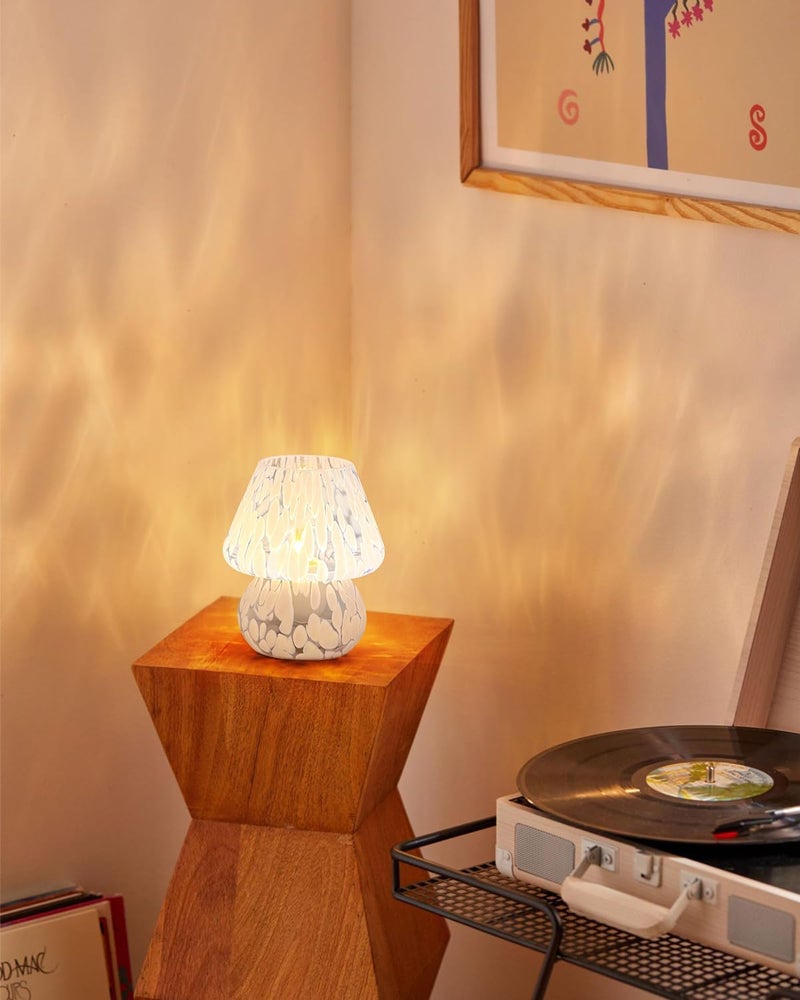 OneWish Mushroom Lamp Small Bedside Table Lamp-Nightstand Nightlight Dimmable Stepless, Translucent Glass Desk Lamp for Bedroom Dorm Living Kitchen, Murano Style Aesthetic Cute Home Decor(Blue) - Image 2